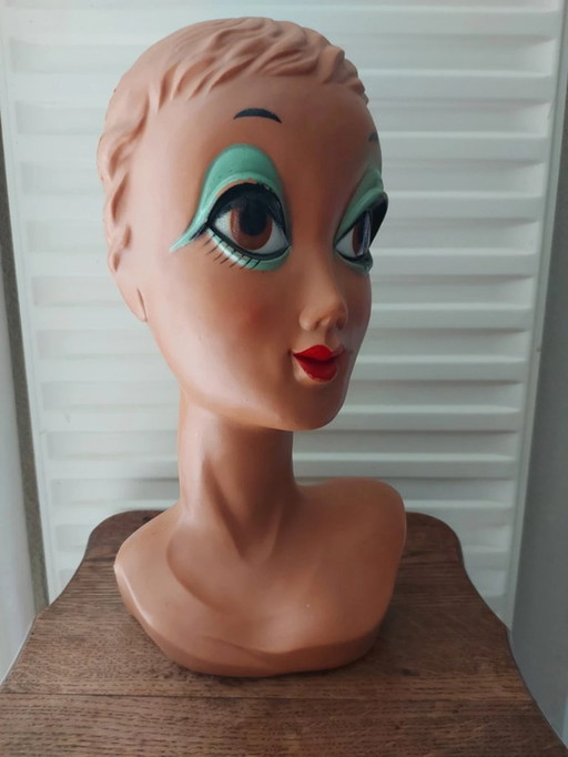 Twiggy buste paspop hoofd / Plastic Marotte - jaren 60-70