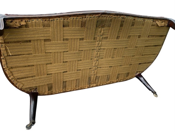 Banc ancien, retapissé, Bois, Textile, Marron (photo 7 sur 9)