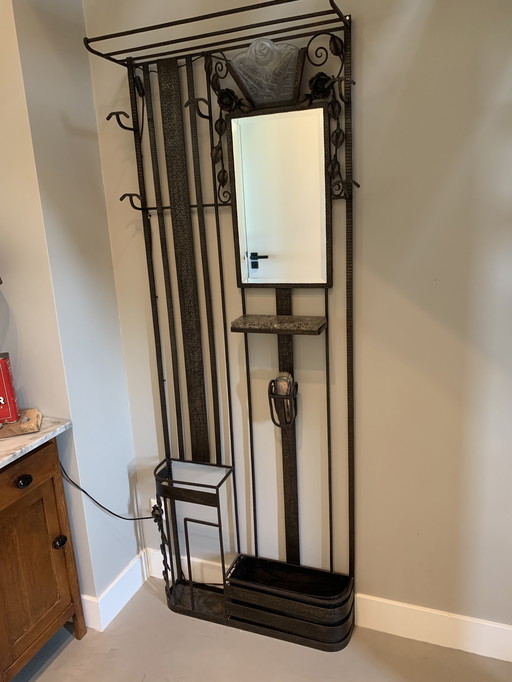 Art Deco wrought iron standing coat rack Degué