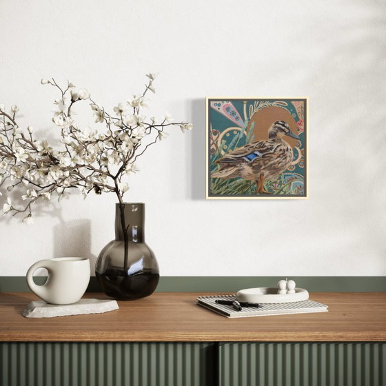 Image 1 of Anatra, acrilico su cartone telato, 20x20 cm, Sandra Kolondam