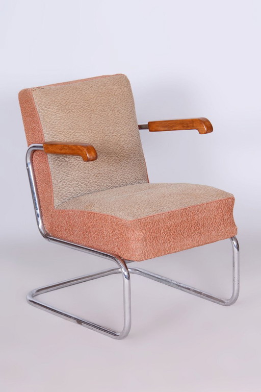 Poltrona Bauhaus originale, di Vichr a Spol., cromo, acciaio, ceca, anni '30 – fauteuils, Textile, Wood