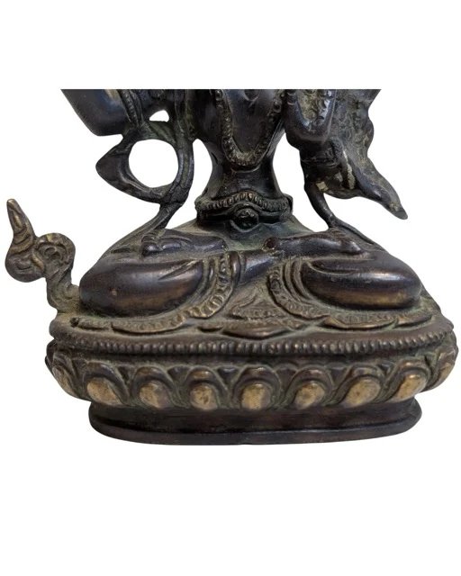 Bronzen Manjushri Beeld – Bodhisattva van Wijsheid – Beeldhouwkunst (photo 8 of 10)