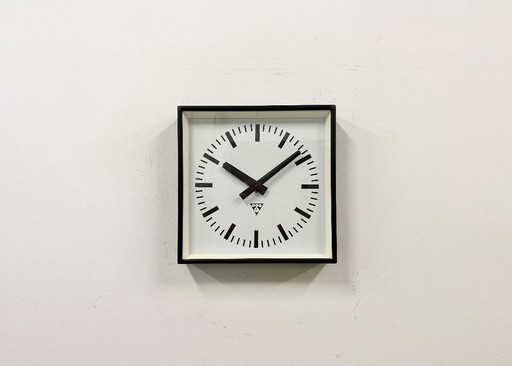 Black Industrial Square Wall Clock from Pragotron, 1970s