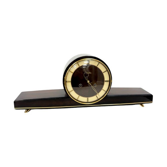 Image 1 of Zentra schoorsteenklok - zwart en goud, slagwerk, Duitsland jaren 1950