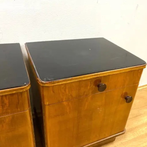 Juego de 2 mesitas de noche retro de madera chapada, años 60