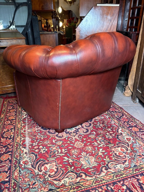 Image 1 of Vintage Leather Chesterfield Tub Chair – Gentleman’s Chair  Classic English Design • Comfortable • Timeless Style  A beautiful v