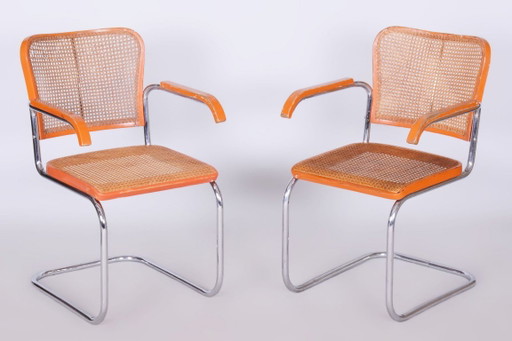 Set van twee originele fauteuils, van Robert Slezak, beukenhout, rotan, Tsjechië, jaren 1930 – Metal, Rattan