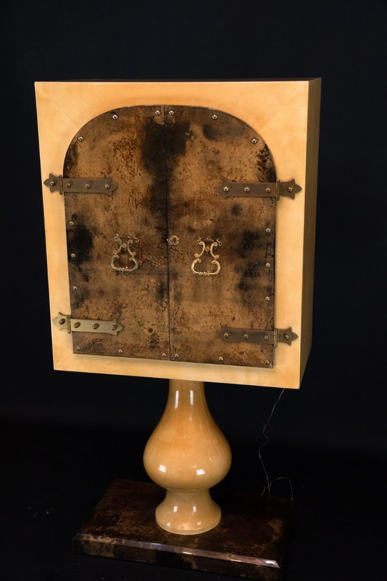 Image 1 of Aldo Tura Mid-Century Modern Goatskin Parchment Bar Cabinet, Italy, 1960s