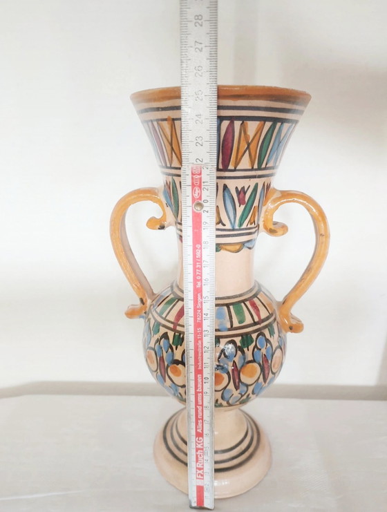 Image 1 of Vaso vintage dipinto a mano | Boho Etno Anfora | Vera ceramica vintage con Henkeln | ca. 26,5cm