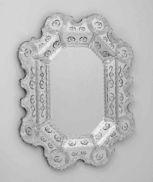 20th Century Venetian Murano Glass Flowers Octagonal Mirror