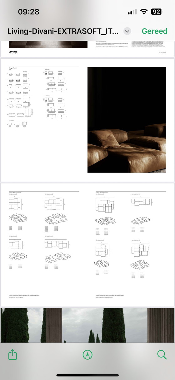 Image 1 of Living Divani extra soft Caresse Leather Cognac 10pcs +cushions