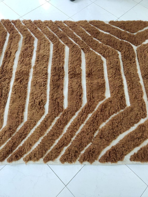 Image 1 of Alfombra bereber tradicional de lana marrón, hecha a medida, 150/250 cm.