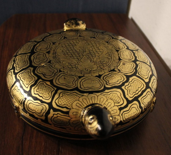 Image 1 of Antike Lackdose Schildkröte Holzschatulle Schmuckdose handbemalt