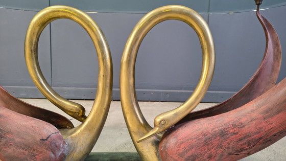 Image 1 of Vintage brass swan coffee table, 1980s 