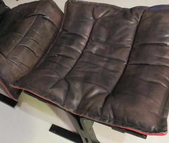 Image 1 of Westnofa Patinated Leather Lounge Chair with Footrest, Norway 1960s