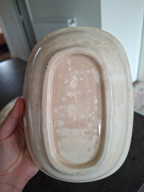Due Ciotole in ceramica vintage, crema con decoro blu (foto 5 di 8)