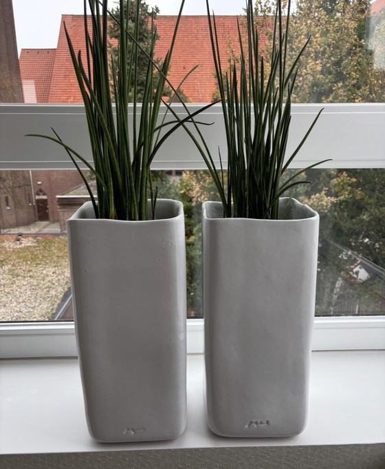 Image 1 of Vase/pot design MOBACH blanc avec plante