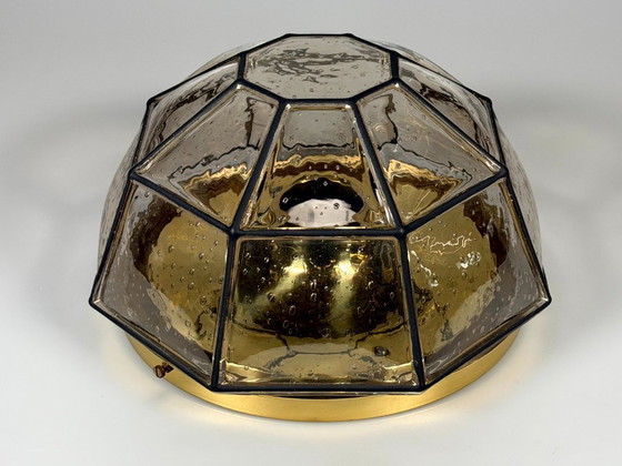 Image 1 of 1960s/70s ceiling lamp, Glashütte Limburg, Germany, Plafoniere, glass & metal