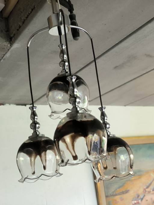 Lampadario a cascata con 4 elementi in vetro di Murano, Italia, anni '60.