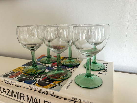 Image 1 of 6 x vintage wine glass with light green stem