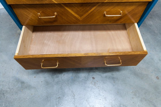Image 1 of Commode scandinave 1960 atypique bleu Ainhoa Satiné 4 tiroirs
