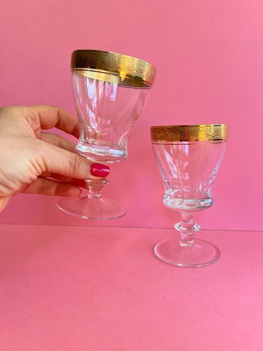 6x Theresienthal Weinglas Likörglas Kristallglas „Concorde“ – 24K Goldrand – Mintonborte – Vintage