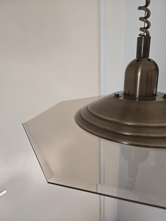 Image 1 of vintage steinhauer adjustable ceiling lamp octagon smoked glass