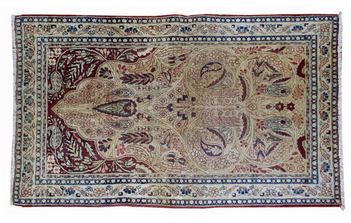 Tappeto persiano antico Kerman Lavar, fatto a mano, per la preghiera, 90 cm x 146 cm, anni 1880 - 1B524