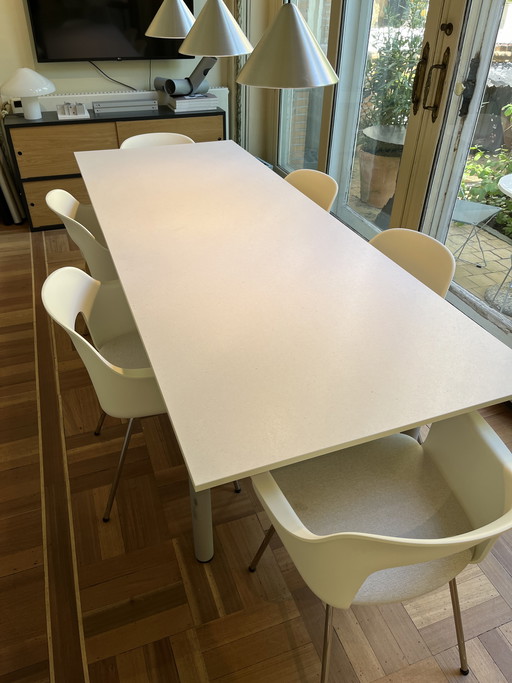 HAY Annex Overhang Tafel 240 x 90 cm mit cremefarbenem Baumwollblatt + eloxierten Beinen