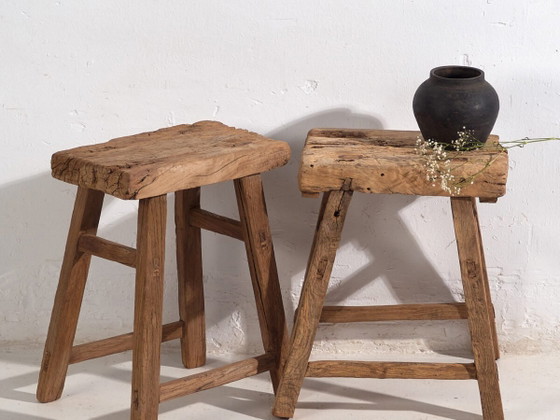 Taburetes antiguos de madera maciza (c.1900). Juego de dos piezas #2 (photo 2 of 34)