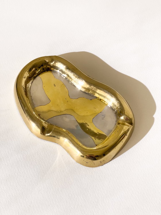 Vintage David Marshall Brutalist Ashtray, Signed Brass & Aluminium, Decorative Objects, Metal, Gold (photo 4 of 6)