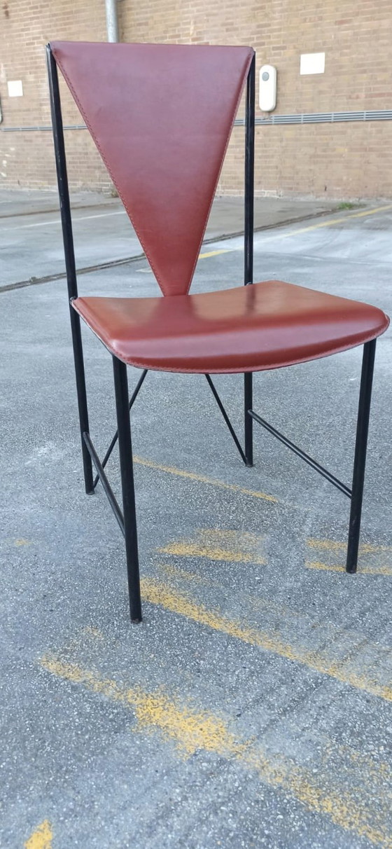 Image 1 of 4 x Vintage Postmoderne Leren Eetkamerstoelen