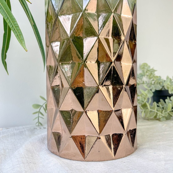 Vintage Glass Vase with Rose Gold Gradient Geometric Pattern (photo 3 of 12)