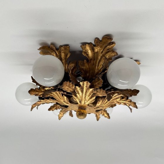 Florentine Vintage Ceiling light, Attributed to Banci Firenze, Gold, Metal (photo 3 of 9)