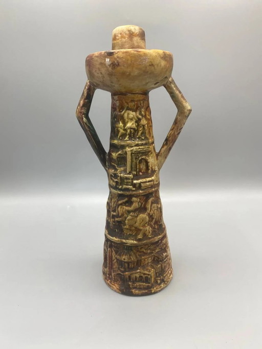 Italian Ceramic Vase Candle Holder with Antique Embossed Design – decoratieve objecten