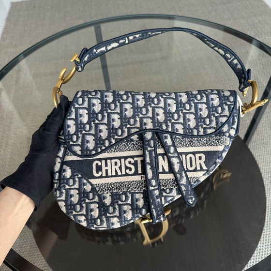 Image 1 of DIOR SADDLE MEDIUM - OBLIQUE CANVAS MONOGRAM DARK BLUE GOLD HARDWARE