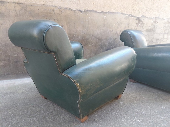 Image 1 of Pair of leather club chairs