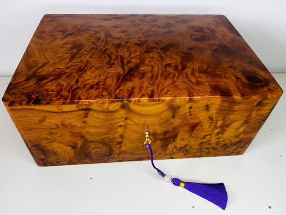 Luxueuse et grande boîte à bijoux XXL / coffret de rangement en racine de bois de thuya, dimensions 30x20x (photo 2 of 16)