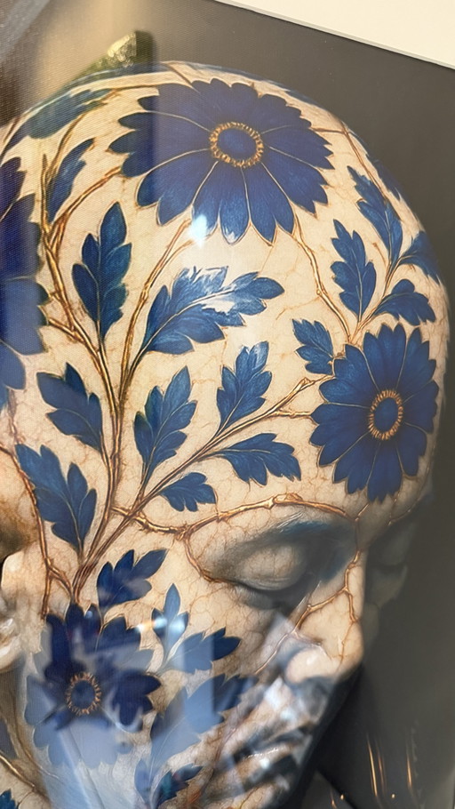 Kintsugi Porcelain Samurai Blue Flower by Rattan Hunt