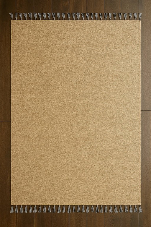 Design Rug 200x300 - Handmade in Egypt - Egyptian Wool - Beige with Gray Fringes