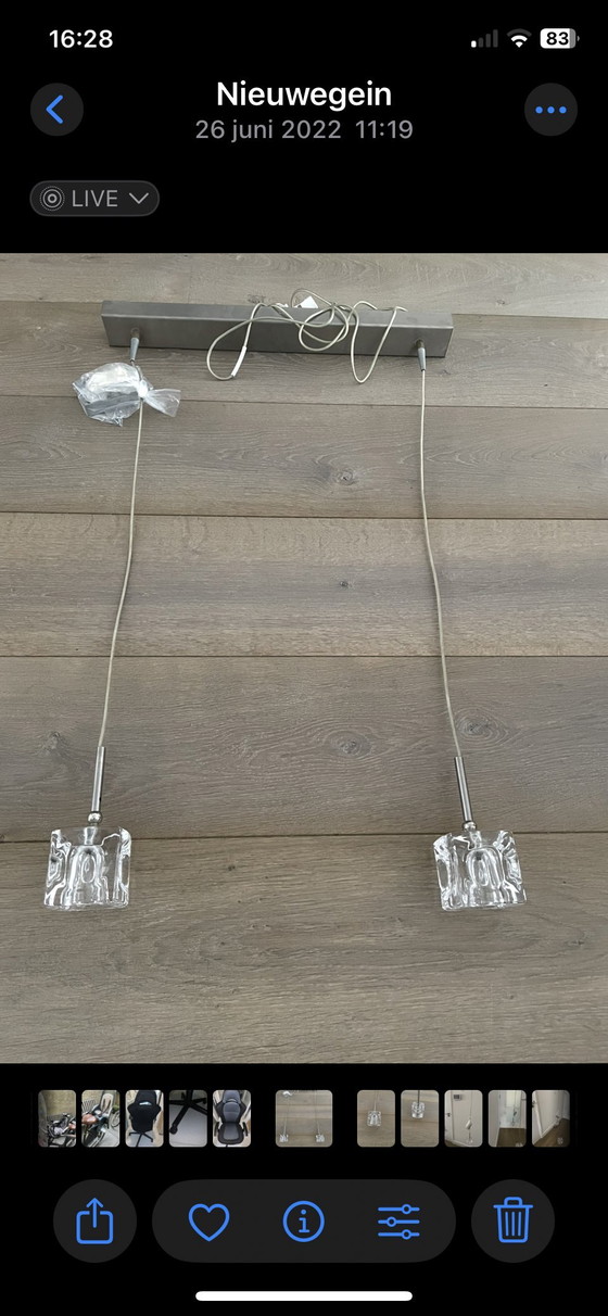 Image 1 of Silver Pendant Lamp 2x Cube Shape Crystal Glass