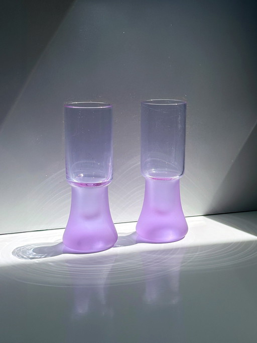 6 Vintage Alexandrit Glas Kelch Longdrink Gläser Arnolfo di Cambio Sergio Asti Space Age Brutalist Longdrink Neodymium Italien