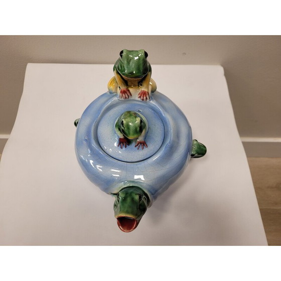 Image 1 of Vintage ceramic teapot "Frogs" by Delphin Massier, France