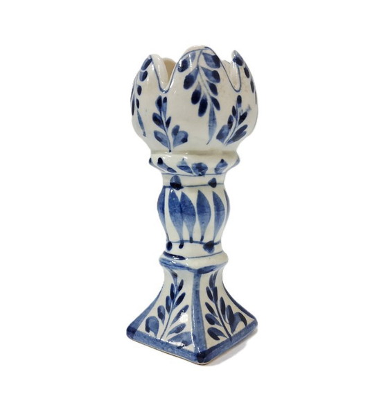 Image 1 of Vintage Delftsblauwe tulp kandelaar – handbeschilderd keramiek