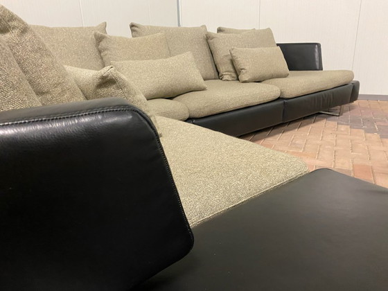 Natuzzi Opus: High-End Modular Leather Corner Sofa (305 cm) with Goose Feather Fabric Cushions | Black & (photo 7 of 14)