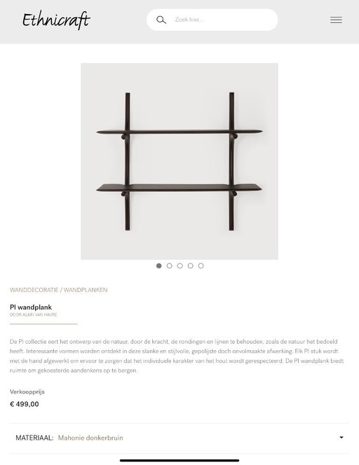 Ethnicraft scaffale da parete 2 ripiani mogano marrone scuro