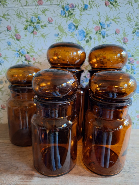 Set Van 5 Amber Glas Apothekerspotten – Keukenaccessoires, Plastic (photo 6 of 9)