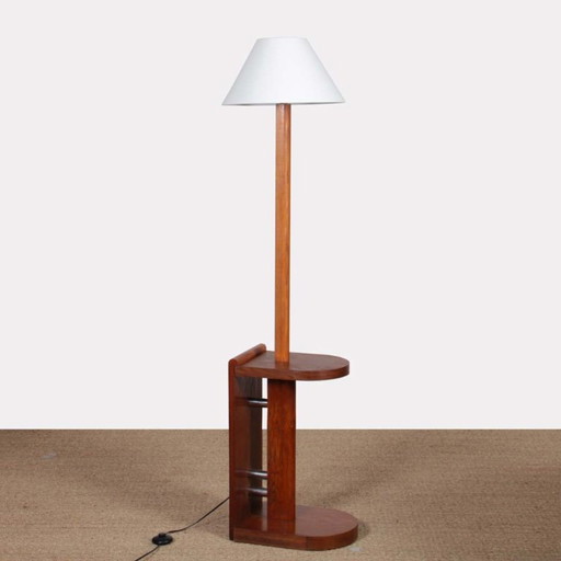 Modernistische staande lamp van eikenhout en verchroomd metaal, toegeschreven aan DIM, 1930