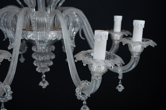 Image 1 of Vintage kroonluchter van helder Murano-glas uit de jaren 1940, een klassiek Italiaans kunstglas.