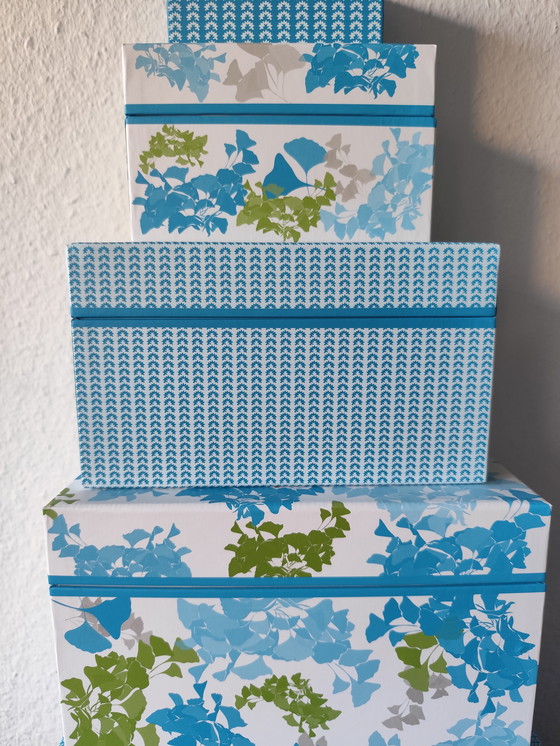 Image 1 of 📦 Elegant storage box set from Semikolon - "Ginkgo turquoise" series - 5 pieces